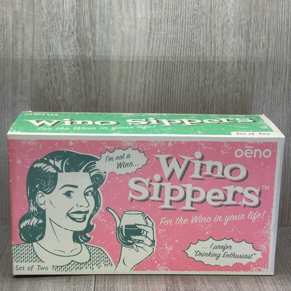 Oenophilia Vintage Set of 2 Wino Sippers 3-Point Base Built In Straw Transparent - Picture 8 of 13